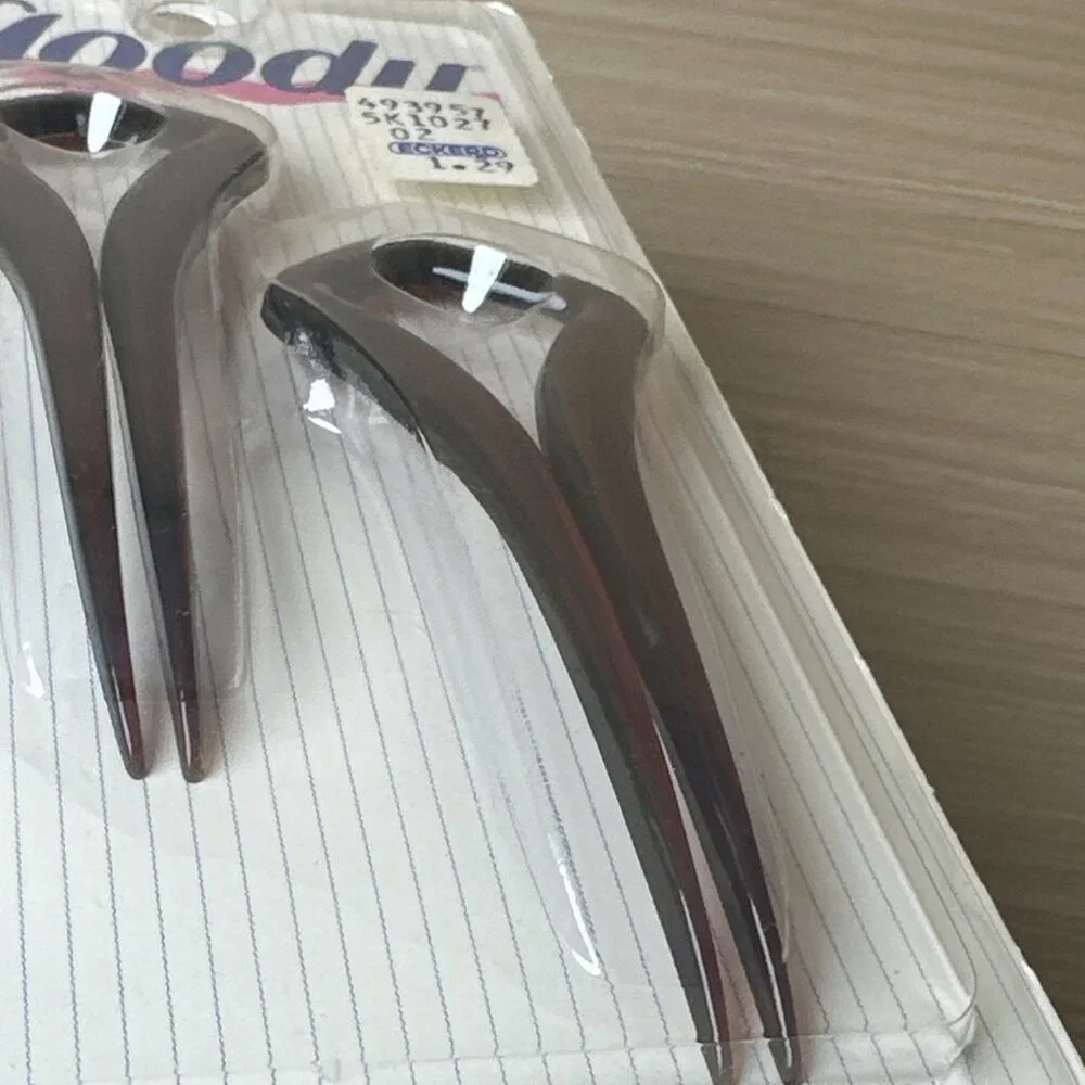 GOODY 2 Chignon Hair Pins Faux Tortoise Plastic Vintage 1993 New In Pkg Made USA